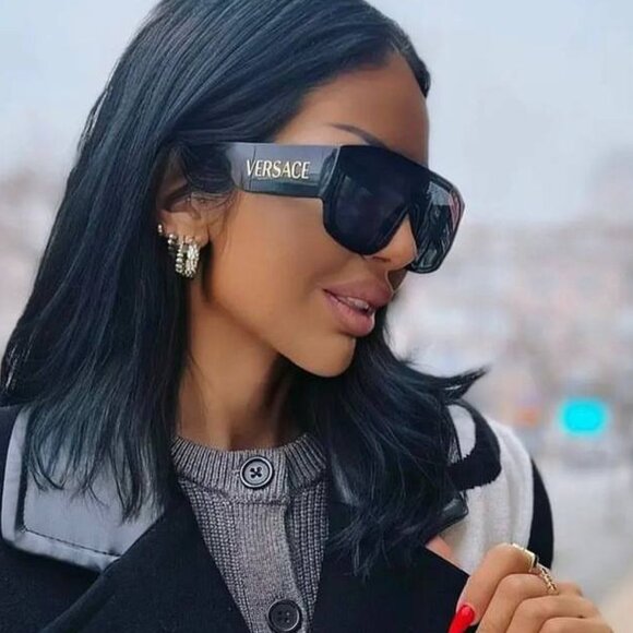 Versace VE4439 GB1/87 Sunglasses Black Shield Frame, Dark Grey Lenses main image 9